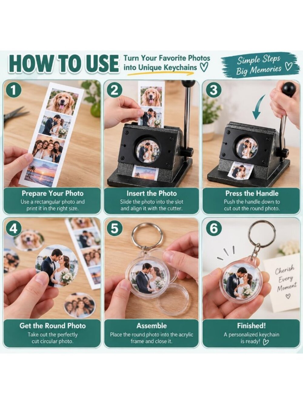 Photo Booth Keychain Cutter Kit - DIY Button Keychain Maker for Memories - Picture 4 of 7